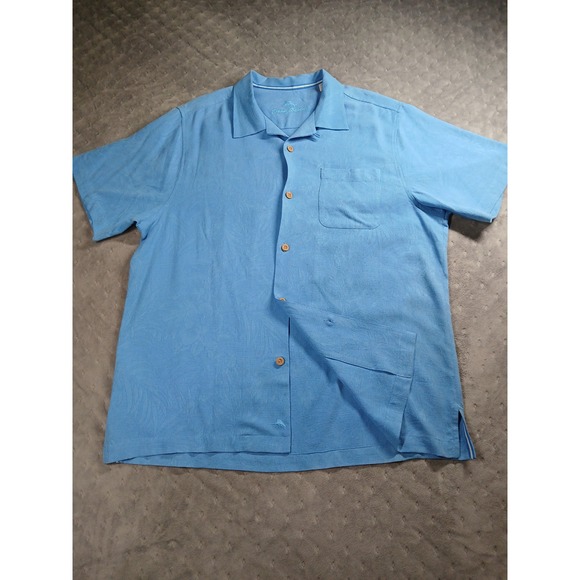 Tommy Bahama Other - Tommy Bahama Mens 100% Silk Tropical Leaf Jacquard Shirt Blue Large Short Sleeve
